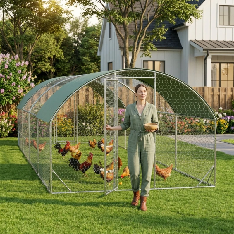 PawHut Large Metal Chicken Coop with Waterproof and Anti-UV Cover for Yard, Outdoor, Duck, Rabbit, 9.2' x 31.2' x 6.5'