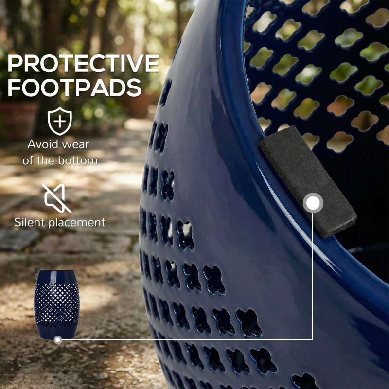 Outsunny 12" Steel Patio End Table, Round Hollow Drum Side Table, Accent Table for Indoor and Outdoor, Navy Blue