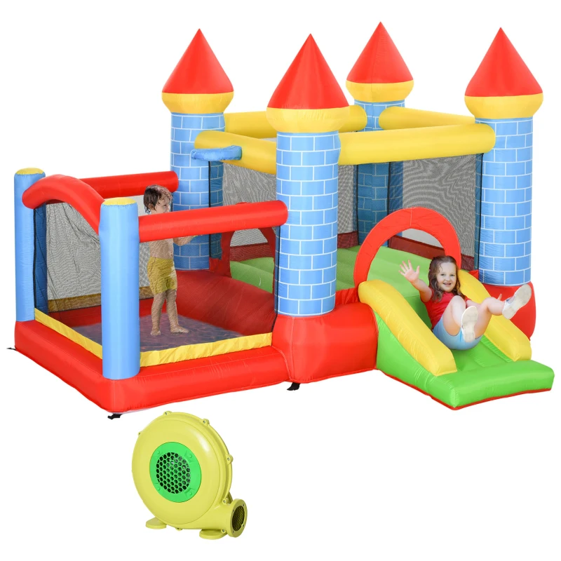 Qaba 9.2 x 9.5FT Bounce House, 4 in 1 Inflatable Bouncy Castle for Kids With Trampoline, Slide, Water Pool, Basket, Blower
