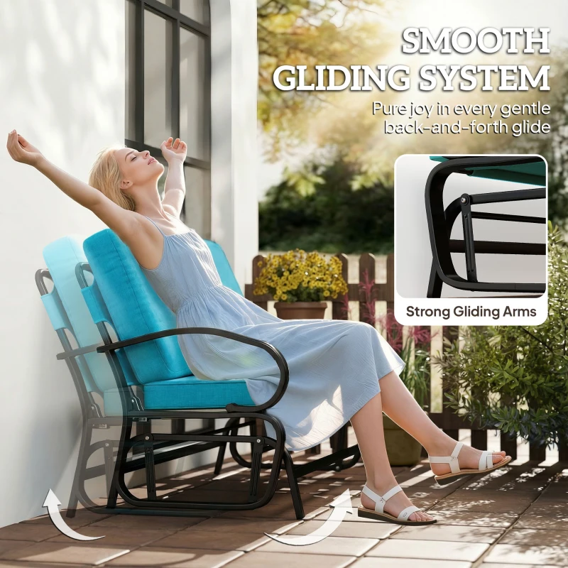 Outsunny Outdoor Glider Bench, 2-Person Patio Rocker Loveseat with Tufted Cushions, Steel Frame for Porch, Garden Backyard, Blue