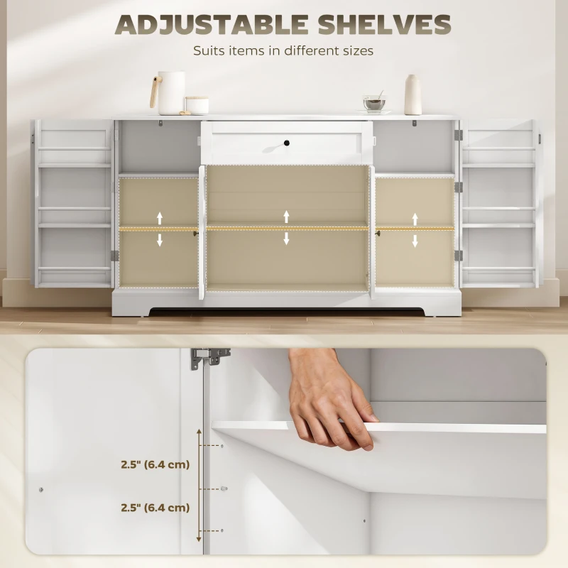 HOMCOM 55" Modern Kitchen Storage Cabinet with Drawer, Adjustable Shelves, Small Kitchen Pantry with Door Racks, White