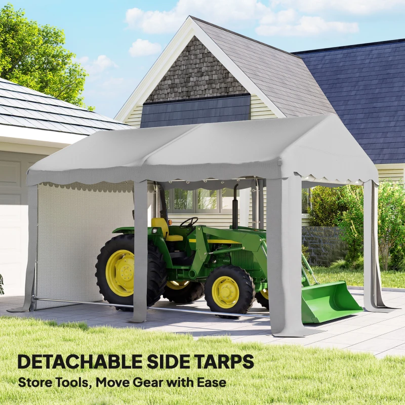 Outsunny 13' x 10' Portable Shed, Outdoor Storage Shed Tent with Roll-up Zipper Door and Removable Sidewalls, Light Grey