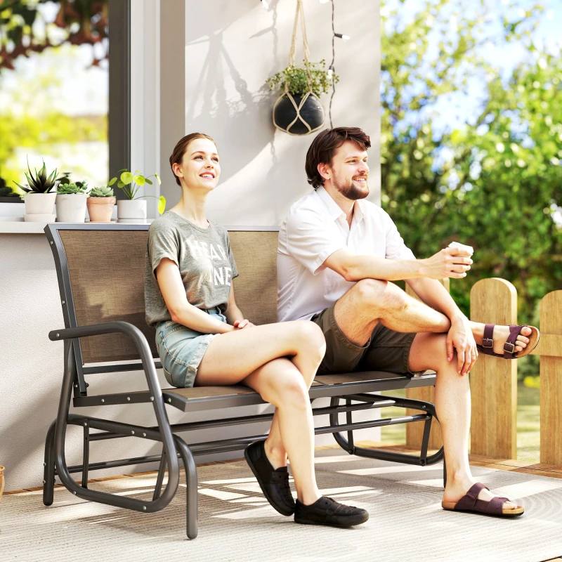 Outsunny 2-Person Outdoor Glider Bench, Patio Double Swing Rocking Chair Loveseat with  Steel Frame, Light Mixed Brown