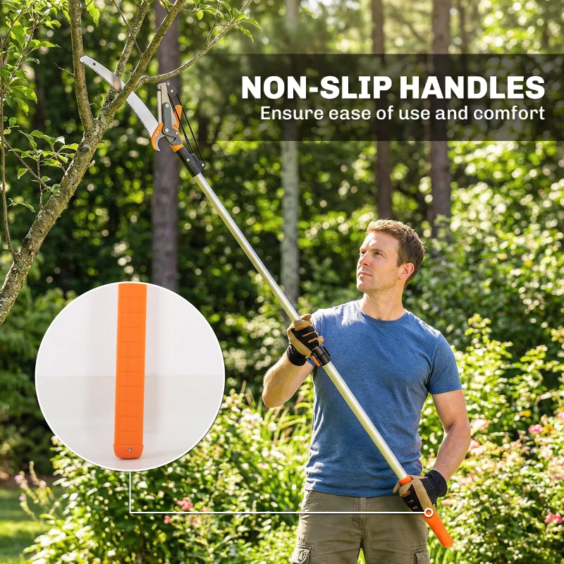 Outsunny 2-In-1 Manual Pole Saw, Hand Pruning Saw, Secateurs with Safety Lock, 6.5ft Aluminium Telescopic Pole Pruner