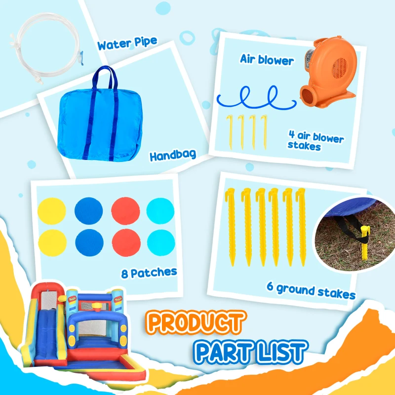 Qaba 14.3 x 8FT Inflatable Bounce House, 4 in 1 Bouncy Castle with Slide, Climbing Wall, Jumping Area, Pool and Blower