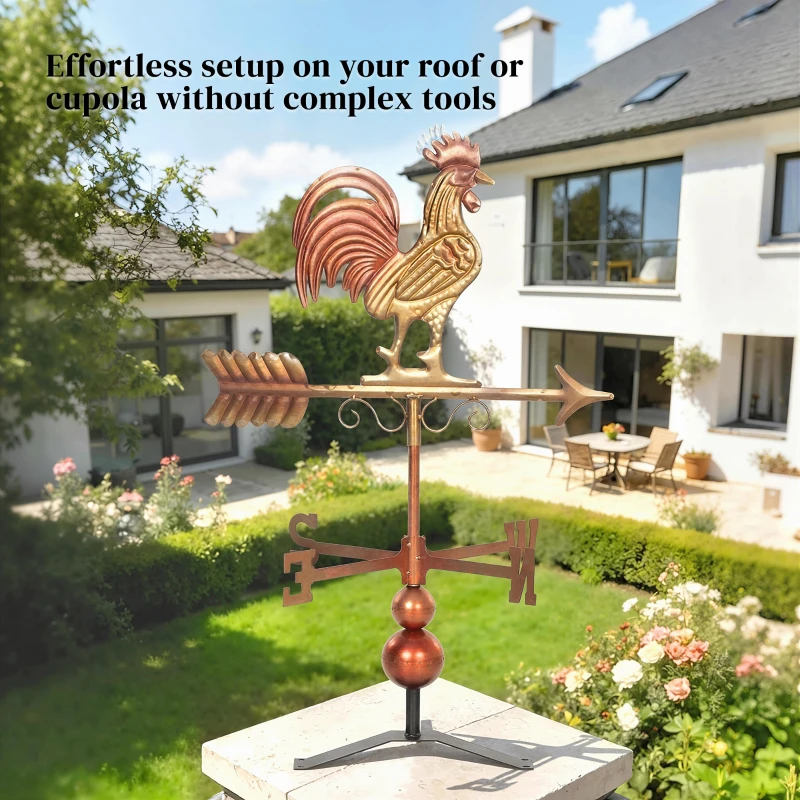 Outsunny Metal Rooster Weathervane, Roof Mount Wind Direction Indicator, Outdoor Weather Vanes
