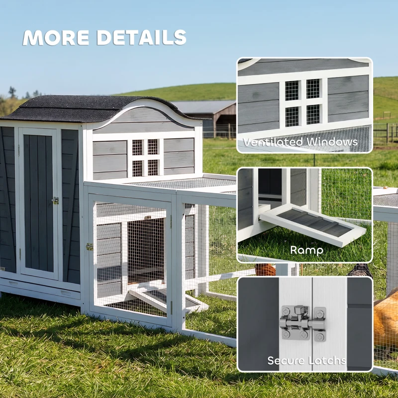 PawHut 118"L Chicken Coop, Large Wooden Hen House with Run, Pull-Out Tray, Waterproof Roof, Nesting Box, Swing, Roosting Bars