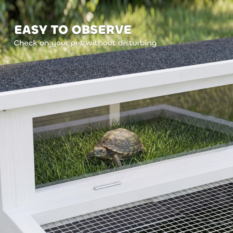 PawHut Tortoise Habitat Openable Top Wooden Tortoise Enclosure Run Area and Clear Window Dark Gray