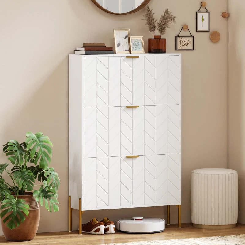 HOMCOM Shoe Cabinet with 3 Flip Drawers, Modern Narrow Shoe Storage Cabinet with Adjustable Shelves, White