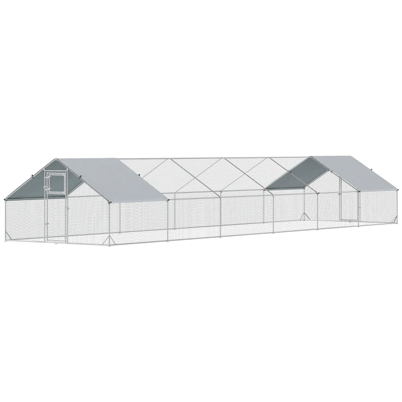 PawHut Metal Chicken Coop with Water- and UV-Protection Cover for Backyard Hen, Duck, Rabbit, 39.4' x 9.8' x 6.4'