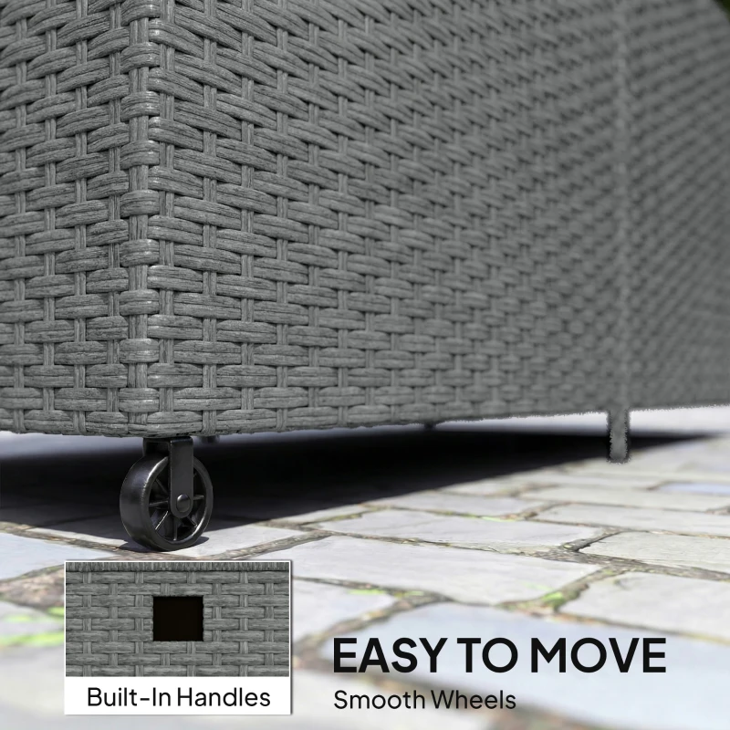 Outsunny 162 Gallon Rattan Deck Box with Wheels, Wicker Outdoor Storage Box with Waterproof Zippered Liner, Safe Pneumatic Rod