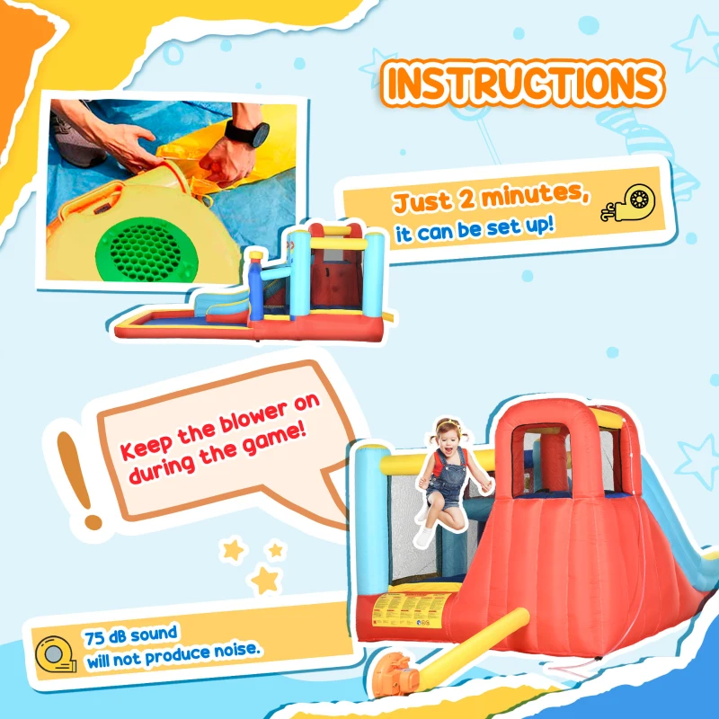 Qaba 14.3 x 8FT Inflatable Bounce House, 4 in 1 Bouncy Castle with Slide, Climbing Wall, Jumping Area, Pool and Blower