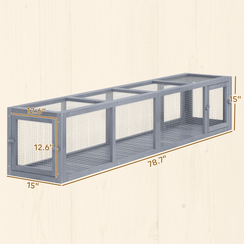 PawHut Wooden Cat Run with Weather Protection, Connecting Inside and Outside, 79"L x 15"W x 15"H, Dark Gray
