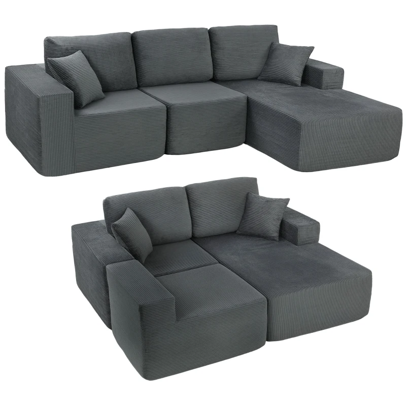 HOMCOM 2-in-1 Modular Sectional Sofa, Boneless L Shaped Couch Sofa Bed, Dark Grey
