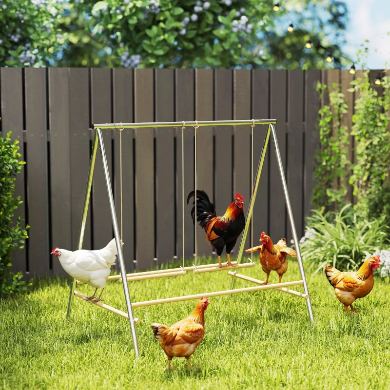 PawHut Chicken Perch for Coop, Chicken Roosting Bars with 2 Swings, Coop Accessories for Farm, Backyard, Silver