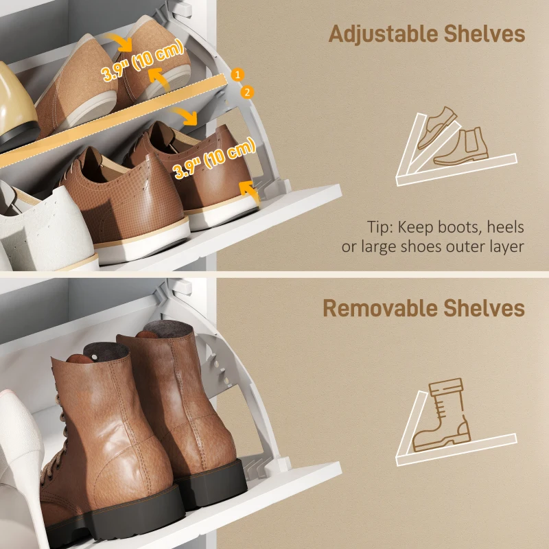 HOMCOM Shoe Cabinet with 3 Flip Drawers, Modern Narrow Shoe Storage Cabinet with Adjustable Shelves, White