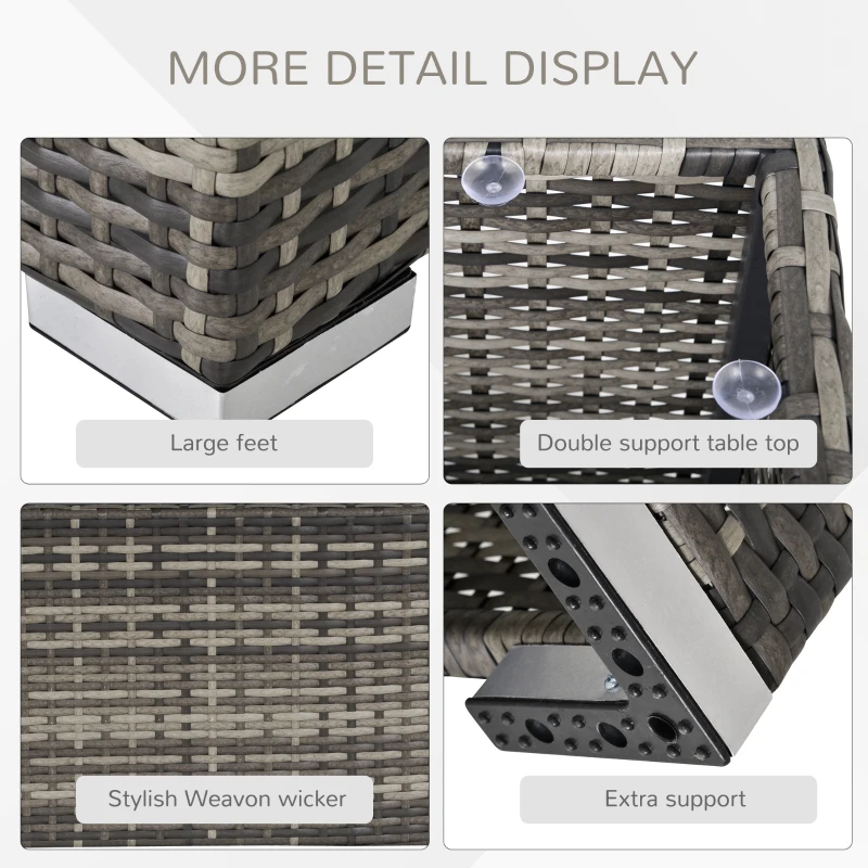 Outsunny Rattan Garden Coffee Table, 25.6" Square Garden Rattan Table with Tempered Glass Top, Deep Grey