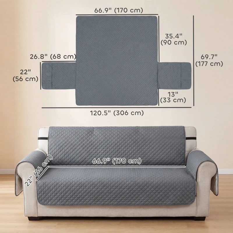 PawHut Waterproof Sofa Cover 3 Seater, Soft Couch Cover for Dogs Cats Pets, Non Slip Sofa Slipcoevr with Elastic Straps