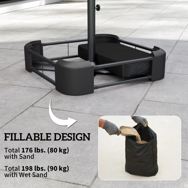 Outsunny Garden Parasol Base 176 lbs Sand Filled Heavy Duty Stand for Cantilever Umbrellas and 1.89" Poles Black