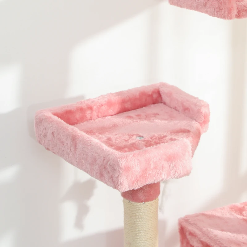 PawHut 68-inch Multi-Level Cat Scratching Tree Kitty Activity Center Post Tower Condo Pet Furniture w/ Toy Pink