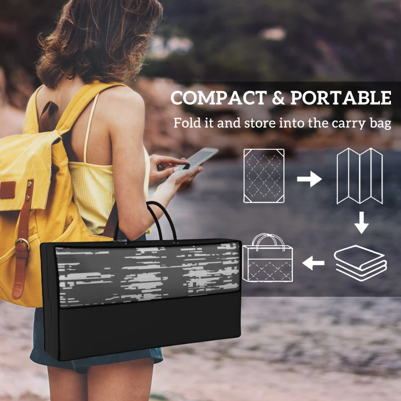 Outsunny Outdoor Rug Carpet Waterproof Camping with LED Lights, Carry Bag & Stakes, 12' x 9'