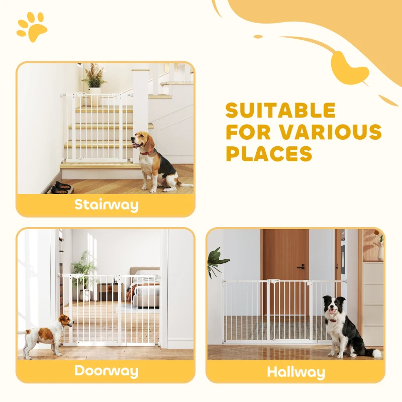 PawHut 30 Inch Tall Pet Gate with Door Dog Gate and Barrier Indoor for Stairs Includes 7", 8", 12" Extensions Kit
