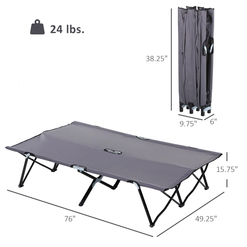 Outsunny 2 Person Folding Camping Cot for Adults, 50" Extra Wide Outdoor Portable Sleeping Cot with Carry Bag, Elevated Camping Bed, Beach Hiking, Grey