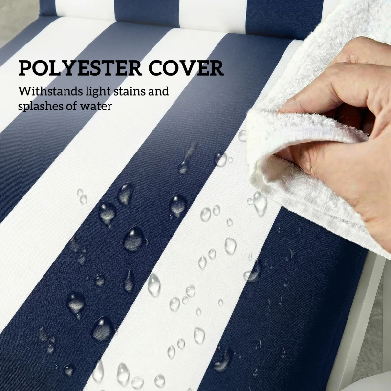 Outsunny Outdoor Chaise Lounge Cushions Set of 2 with 6 Ties, High-Density Foam, for Patio and Poolside, Dark Blue and White