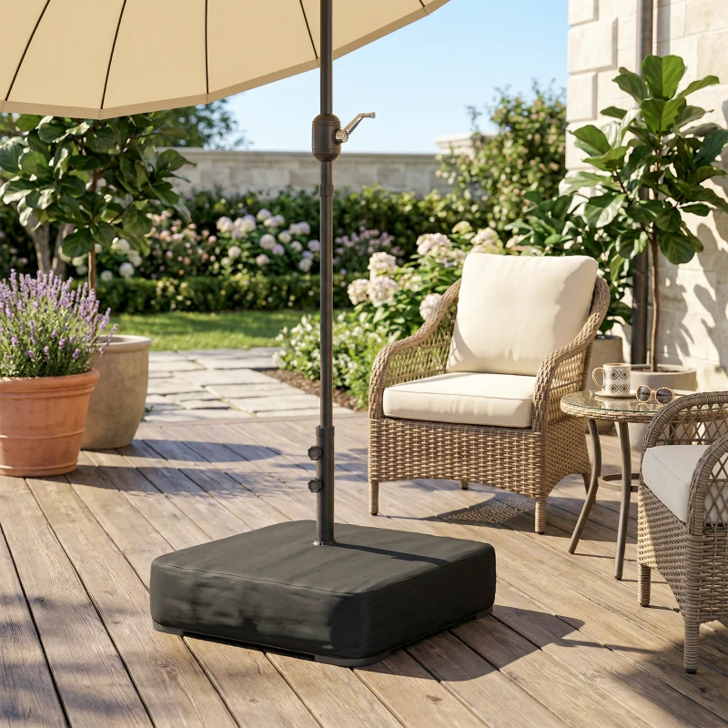 Outsunny Garden Parasol Base 176 lbs Sand Filled Heavy Duty Stand for Cantilever Umbrellas and 1.89" Poles Black