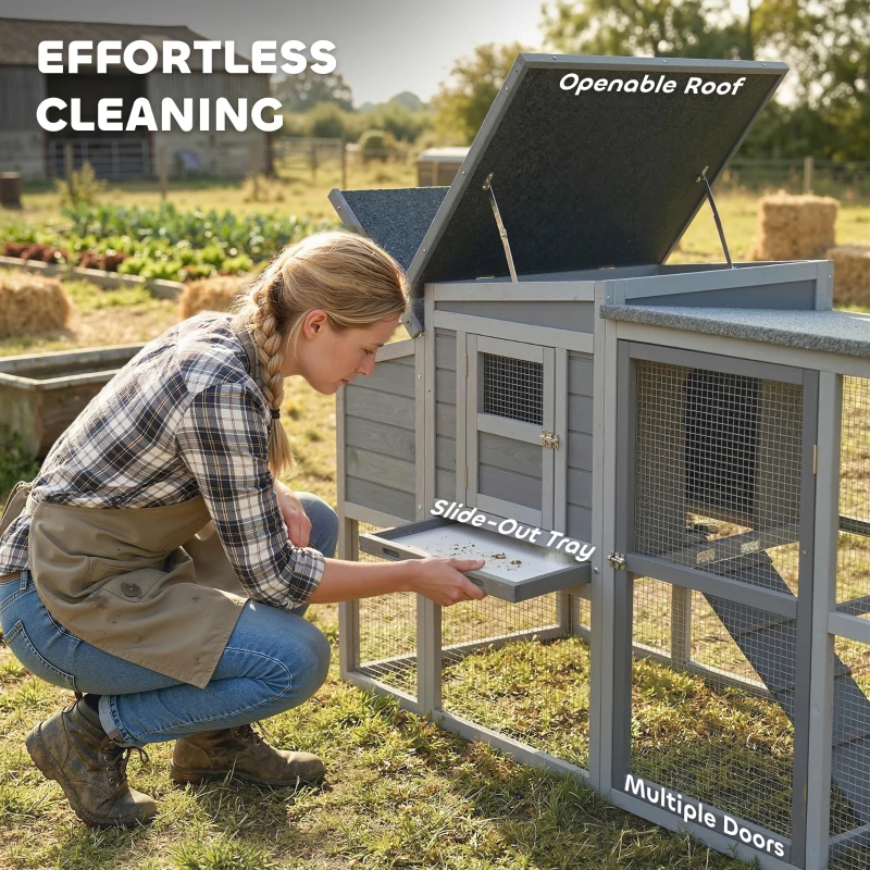PawHut Large Chicken Coop, Wooden Hen House with Covered Run, Nesting Box, Pull-Out Tray, Opening Asphalt Roof