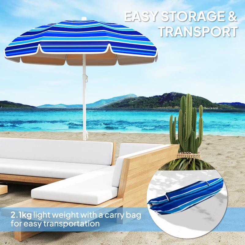 Outsunny 70.9" Dia. Portable Beach Umbrella, UV 50+ Ruffled Outdoor Umbrella with Adjustable Tilt Multicolor