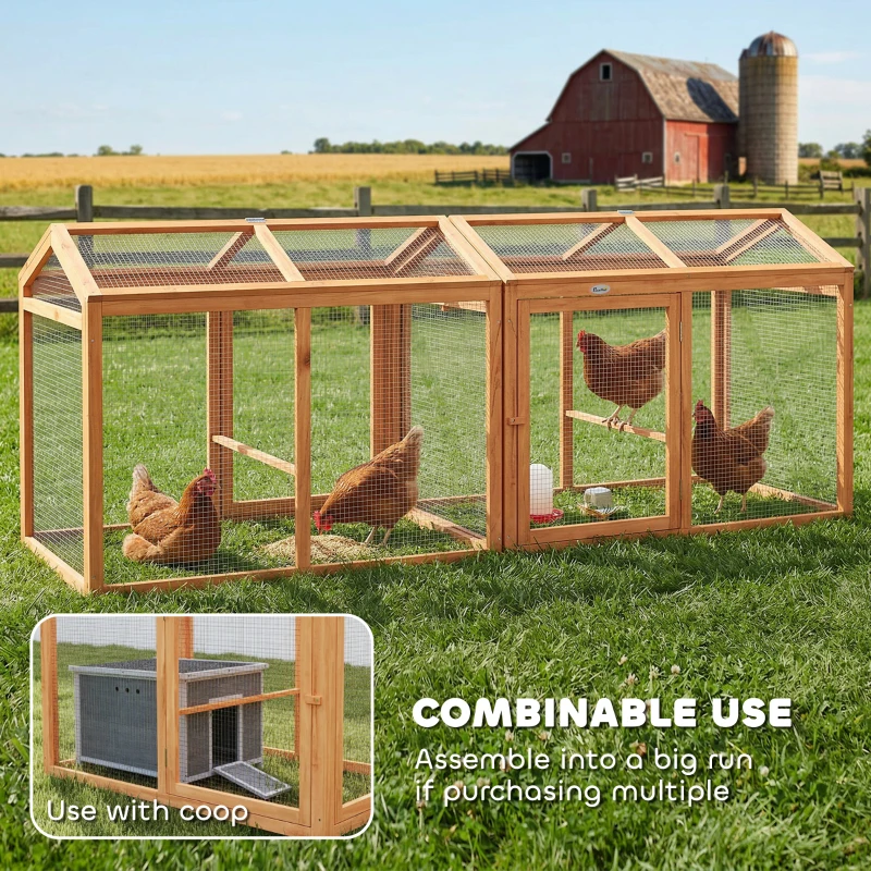 PawHut Wooden Chicken Run, Outdoor Chicken Coop with Perch and Dual Doors, Combinable Hen House Rabbit Hutch for Backyard