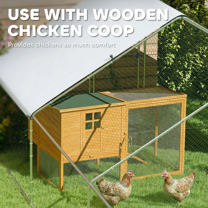 PawHut Metal Chicken Coop with Water- and UV-Protection Cover for Backyard Hen, Duck, Rabbit, 39.4' x 9.8' x 6.4'