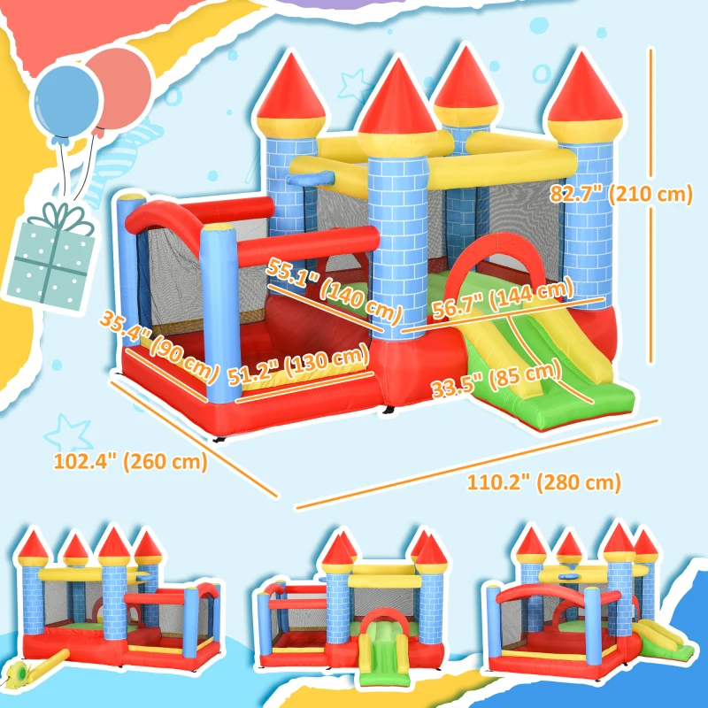 Qaba 9.2 x 9.5FT Bounce House, 4 in 1 Inflatable Bouncy Castle for Kids With Trampoline, Slide, Water Pool, Basket, Blower