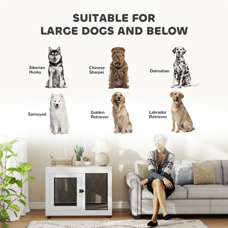 PawHut Pet Crate End Table with Water-resistant Cushion or Large Medium Dogs, White