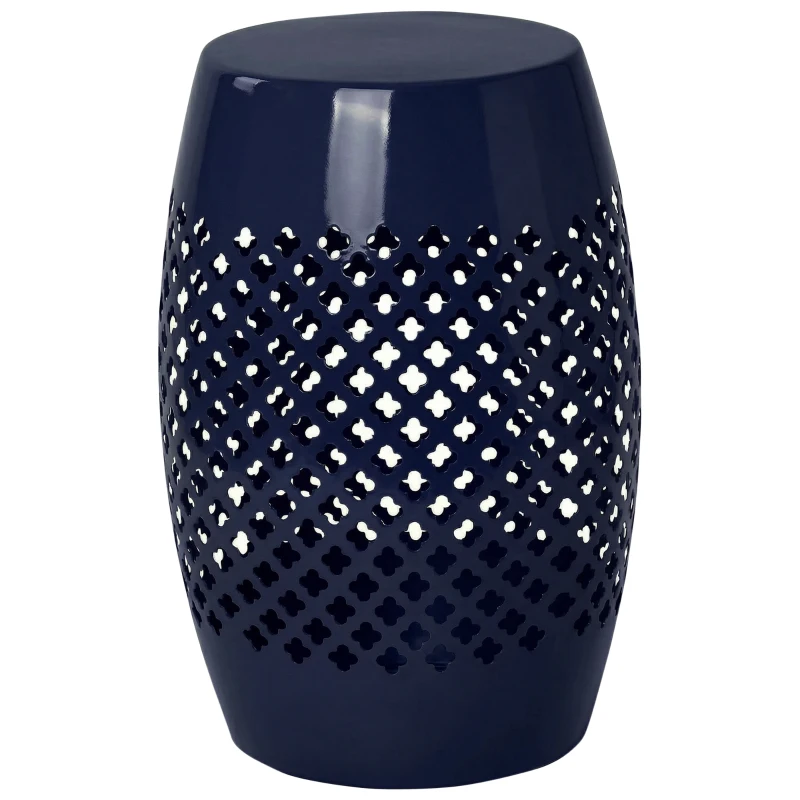Outsunny 12" Steel Patio End Table, Round Hollow Drum Side Table, Accent Table for Indoor and Outdoor, Navy Blue