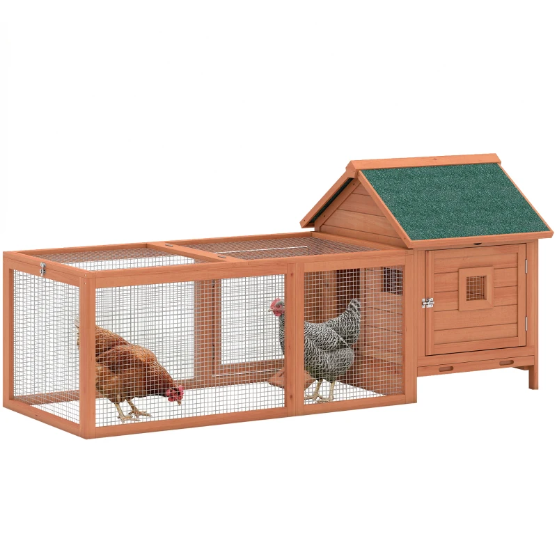 PawHut 72" Chicken Coop, Wooden Hen House for 2 Chickens, Poultry Cage with Run, Nesting Box, Removable Tray, Waterproof Roof