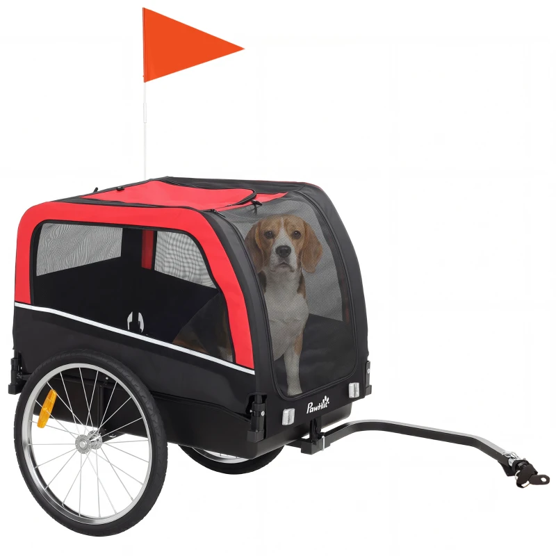 PawHut Dog Bike Trailer, Pet Cart Bicycle Carrier with 20" Air Tires, Quick-Release Wheels, Reflectors, Flag