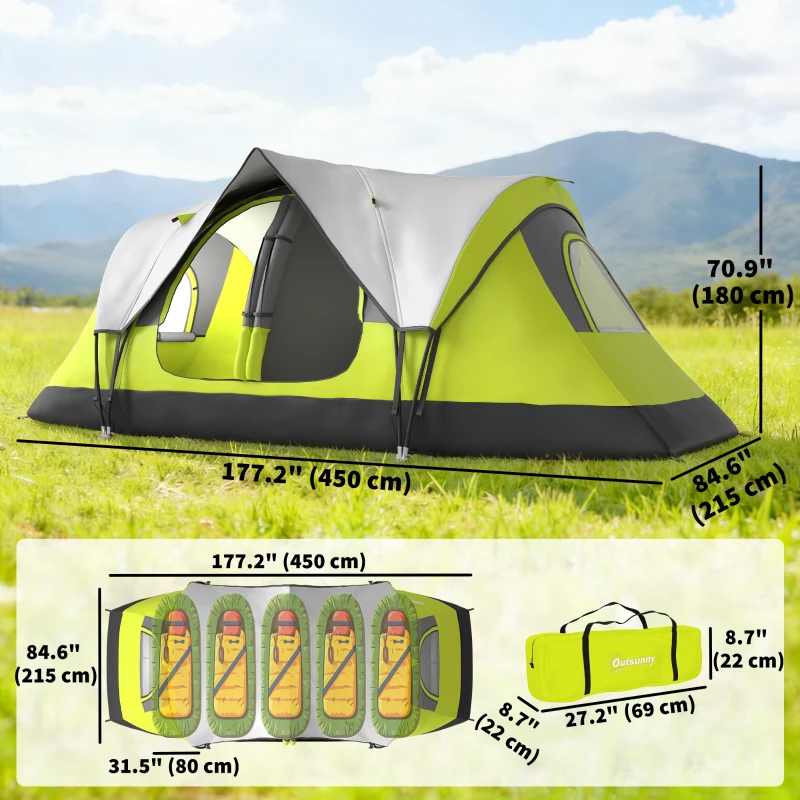 Outsunny Camping Tent for 6-8 Man with 2000mm Waterproof Rainfly and Carry Bag for Fishing Hiking Festival, Green