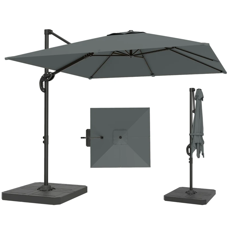 Outsunny 8' x 8' Offset Cantilever Patio Umbrella with Base Weights, UPF50+ Cantilever Parasol with 360° Rotation, Dark Grey