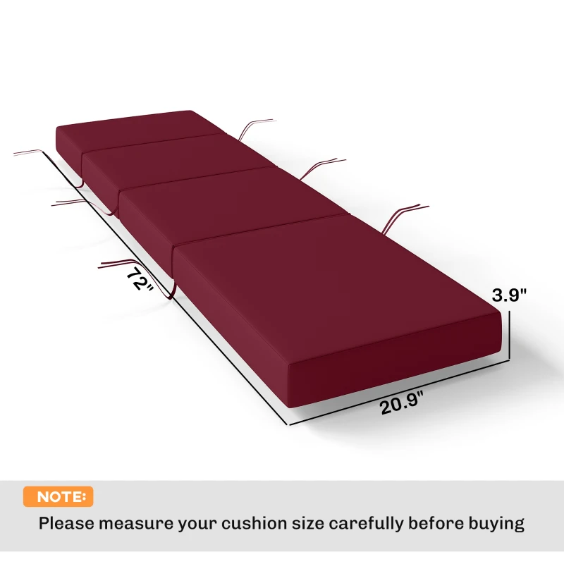 Outsunny Chaise Lounge Cushion, 4" Thick Outdoor Lounge Chair Cushion with Ties for Patio, 21" x 72 ", Red