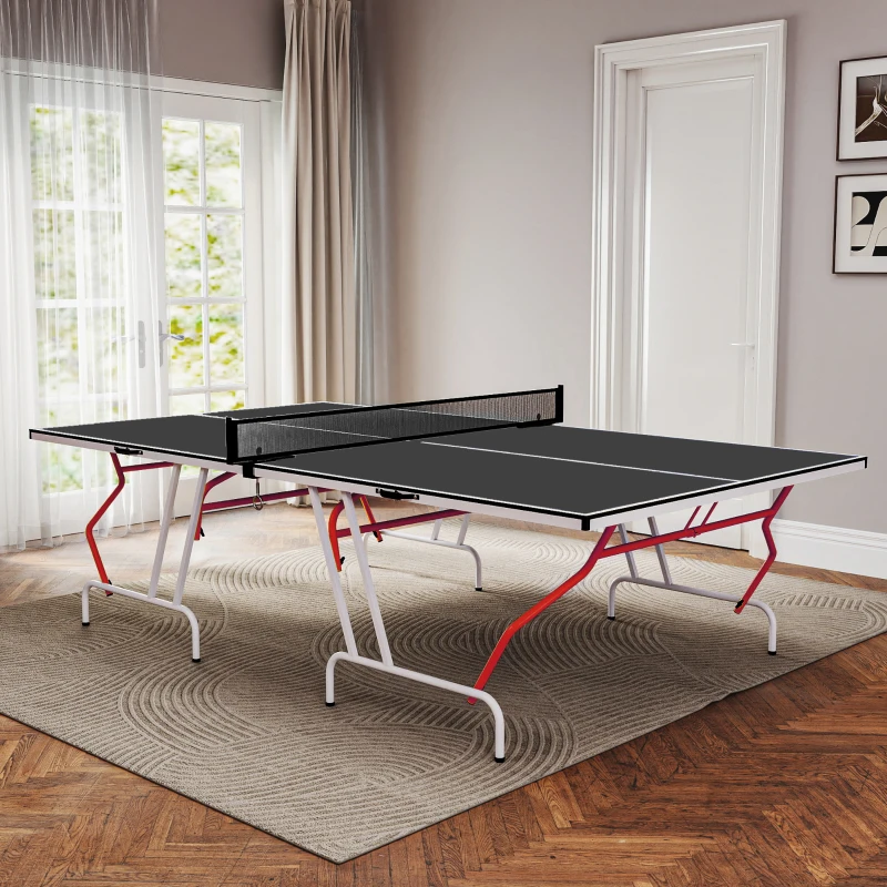 Soozier 9' x 5' Full Size Table Tennis Table, Folding Ping Pong Table with Paddles and Balls, Dark Grey
