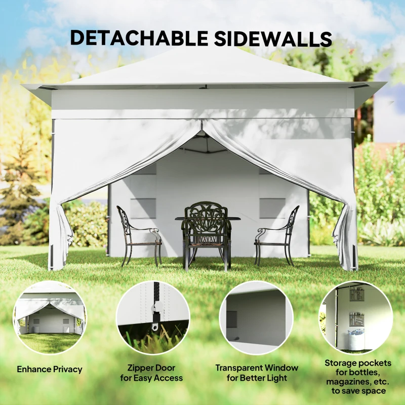 Outsunny 12 x 12 ft Pop Up Canopy Tent with Peak Top, UPF50+ 420D Outdoor Instant Canopy Shelter with Side Pockets, Silver