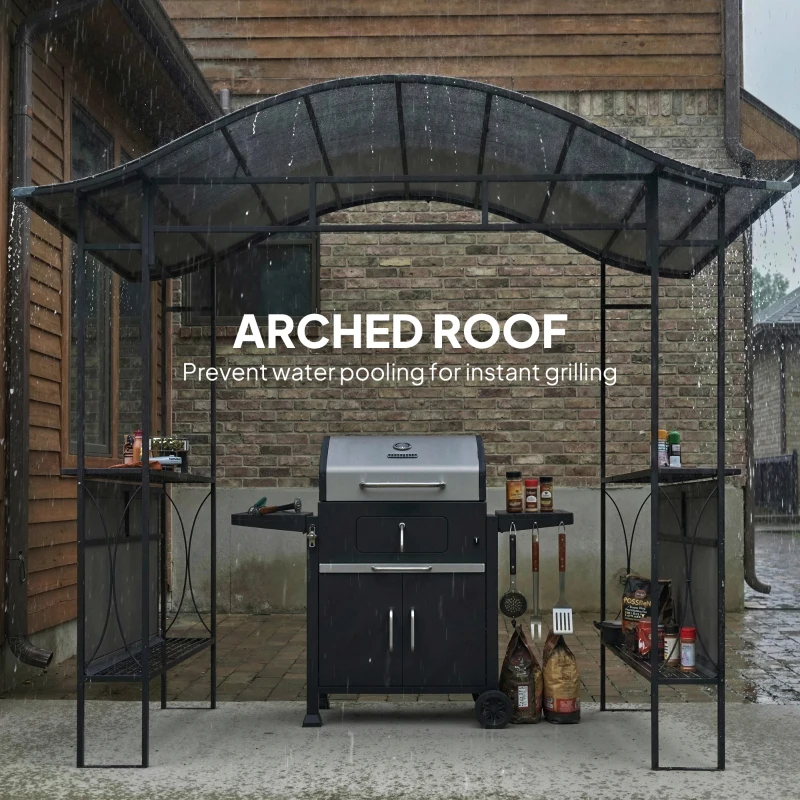 Outsunny 8' x 5' Grill Gazebo Canopy, Outdoor BBQ Shelter with 2 Side Shelves, Dark Grey