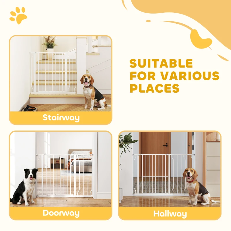 PawHut 30"- 45" Easy Install Pet Gate w/ Door & Double Locking System, Extra Wide Dog Gate for Stairs, Hallways, White