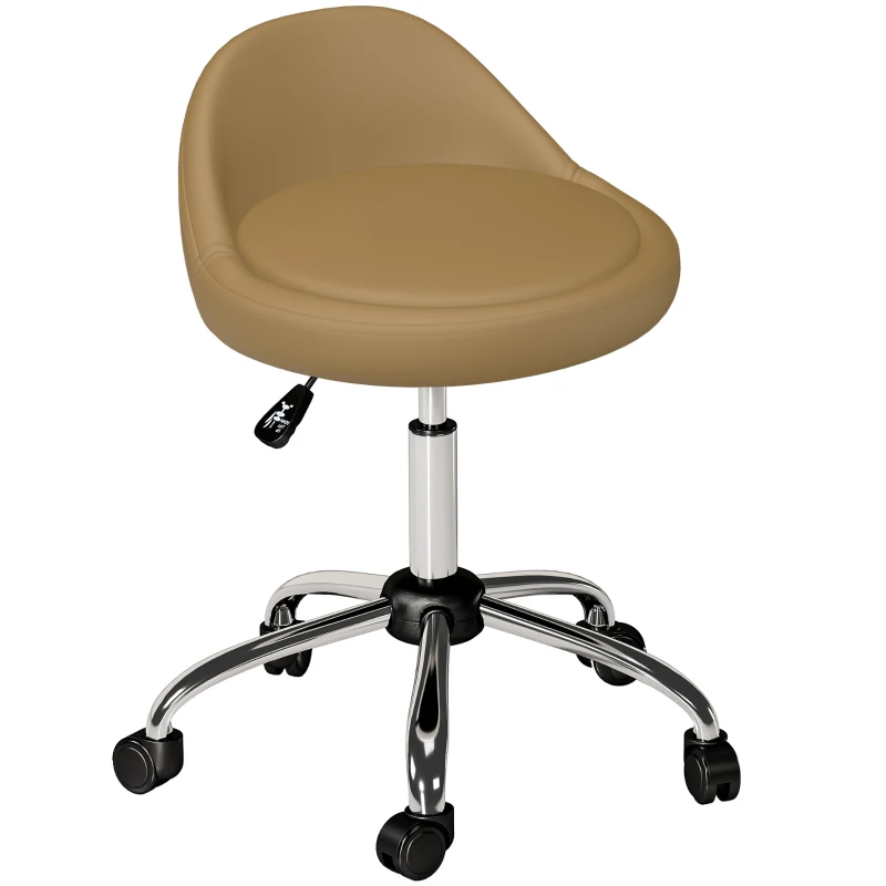HOMCOM Salon Stool, Adjustable Rolling Stool, Light Brown