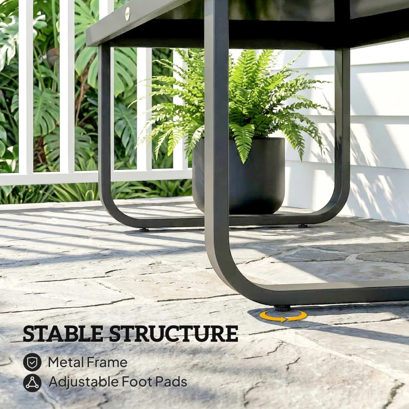 Outsunny Outdoor Patio Coffee Table, Rectangle Metal Side Table with Tempered Glass Tabletop, Adjustable Foot Pads