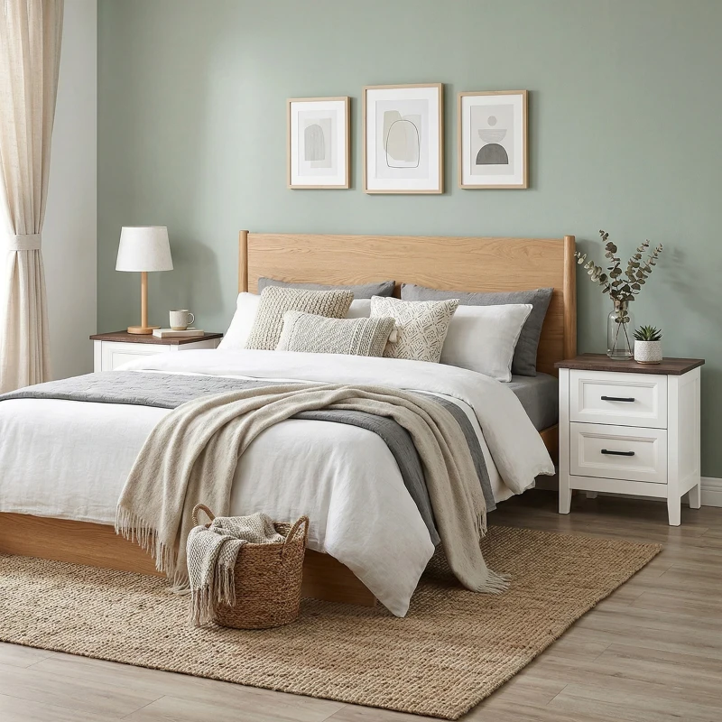 HOMCOM Farmhouse Nightstand Set of 2, Bedside Tables with 2 Drawers, Wood-Effect Top, White