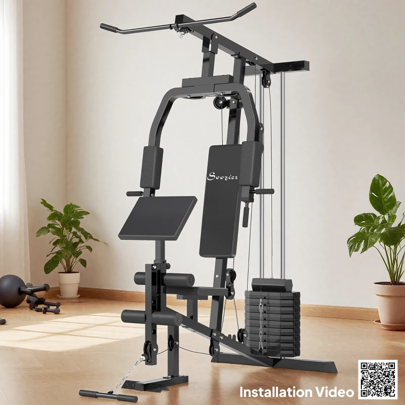 Soozier Multifunction Home Gym System, Workout Station with 99Lbs Weight Stack, for Full Body Exercise