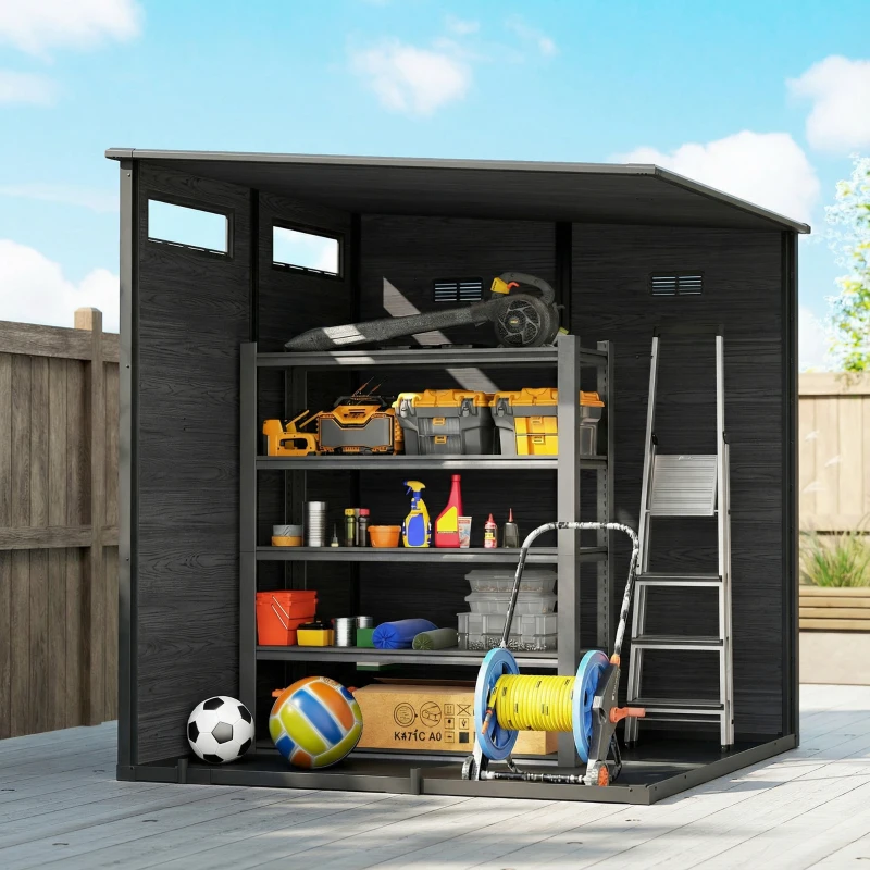 Outsunny Outdoor Storage Shed with Lockable Door, Garden Shed with Vents and Windows for Backyard, Dark Grey